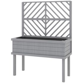 Outsunny Elevated Wood Planter with Trellis for Climbing Plants, Raised Garden Bed with Legs and Drainage Holes, Gray