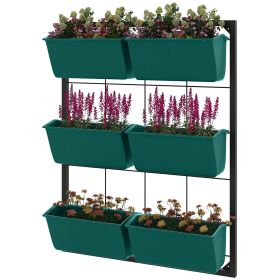 Outsunny 3-Tier Wall Planter Green with 6 Pots Hanging Planter Holder with Drainage for Flowers Vegetables