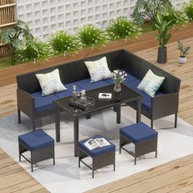 Small space patio furniture 7-piece outdoor furniture set, backyard furniture set, waterproof seat cushion, glass table, space saving