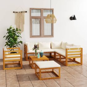 8 Piece Patio Lounge Set with Cushion Cream Solid Acacia Wood