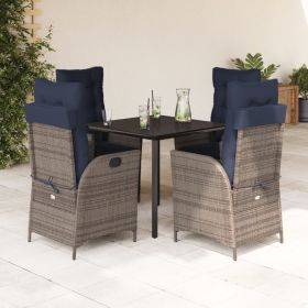 5 Piece Patio Dining Set with Cushions Gray Poly Rattan