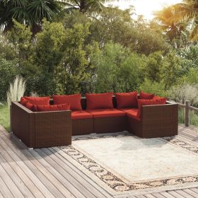 6 Piece Patio Lounge Set with Cushions Poly Rattan Brown