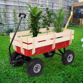 Iron Wood Garden Cart With Four Wheels (Option: Red White)