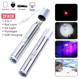 Red Laser Pointer Pen USB Rechargeable LED Light 3 In 1 UV Flashlight 2pcs Cat Dog Toys (Option: 3in1)