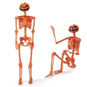 5.5ft Life-Size Pre-Lit Halloween Skeleton (Color: Orange)