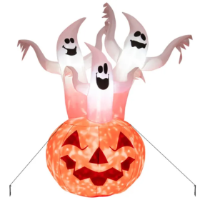 6ft Halloween Inflatable Ghost & Pumpkin Decoration - Colorful Rotating Flame Light, 190T Waterproof Polyester For Yard Outdoor (Option: Default title)