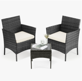 Patio Furniture Set 4 Pieces, Outdoor Furniture With Glass Table, Weaving Wicker Rattan Patio Chairs For Garden, Terrace, Porch, Lawns (Option: Threepiece set BK)