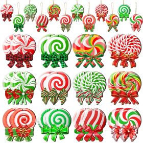 24PCS Christmas Candy Ornament With Ropes Colorful Candy Round Lollipop Wooden Pendant Xmas Hanging Decoration For Christmas Indoor Outdoor Home (Option: W13688155)