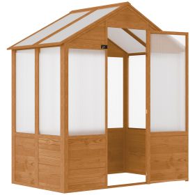 6 X 4 X 7 Polycarbonate Greenhouse, Walk-in Hot House Kit, Hobby Greenhouse With Lockable Door, Level 5 Wind Resistant Wooden Frame, Rustic Brown (Option: Rustic Brown)