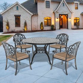 (Cushions In Random Colors)5-Piece Set Of Cast Aluminum Patio Furniture With Cushions (Color: as Pic)