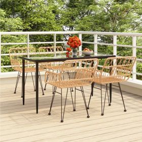 5 Piece Patio Dining Set Poly Rattan (Color: Brown)