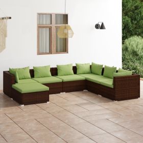 7 Piece Patio Lounge Set with Cushions Poly Rattan Brown (Color: Brown)