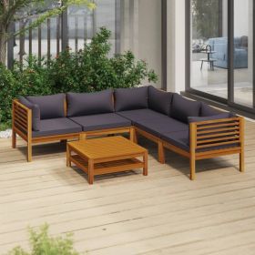 6 Piece Patio Lounge Set with Cushion Solid Acacia Wood (Color: Grey)