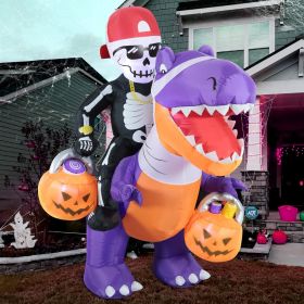 12FT Halloween Inflatables Decoration Giant Ghost with 3-Colored Flame Rotation LED Light Spooky Halloween Decorations Outdoor Blow Up Yard Decor (Color: Skeleton Knight Dinosaur)